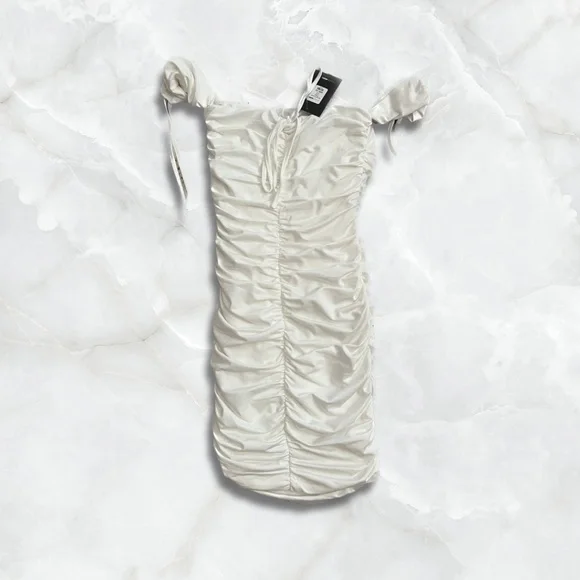 sanya ruched dress Cute Sanya Ruched White Off the Shoulder Dress NWT